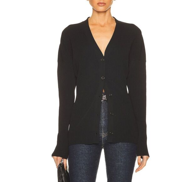 A.L.C. Women’s Sz Small Ribbed V-Neck Ellen Button Front Cardigan Drop Shoulder‎ - Picture 1 of 12